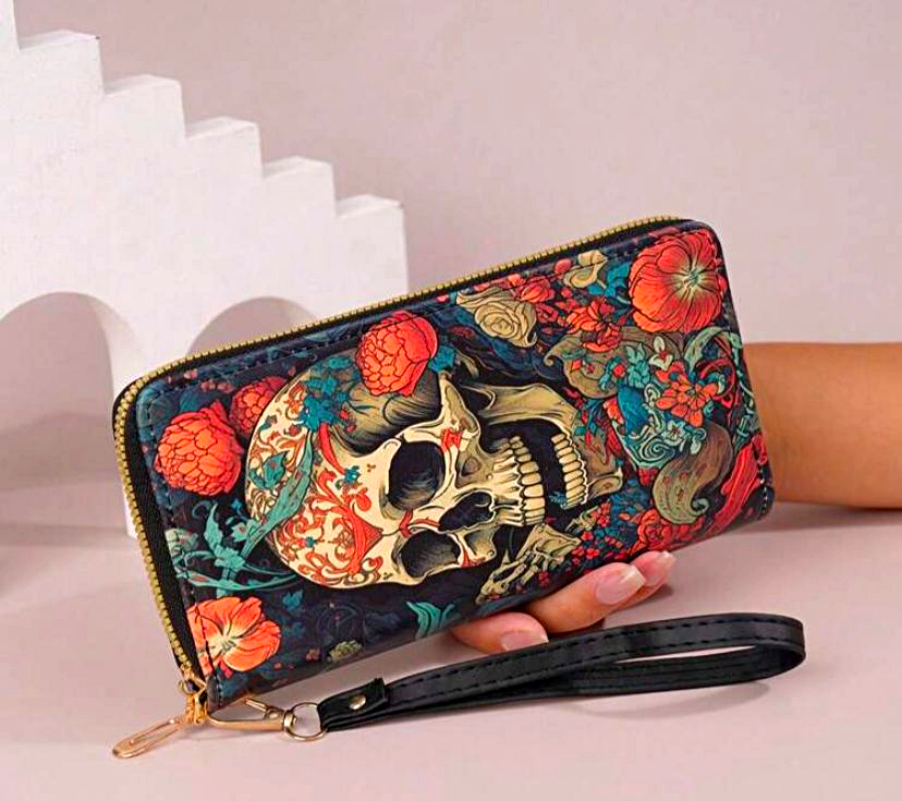 Cartera Larga Skullflower Vintage, 20cm