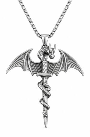 Collar Talismán Caduceo Medieval – Protección, Poder y Sabiduría | Acero Inox Premium