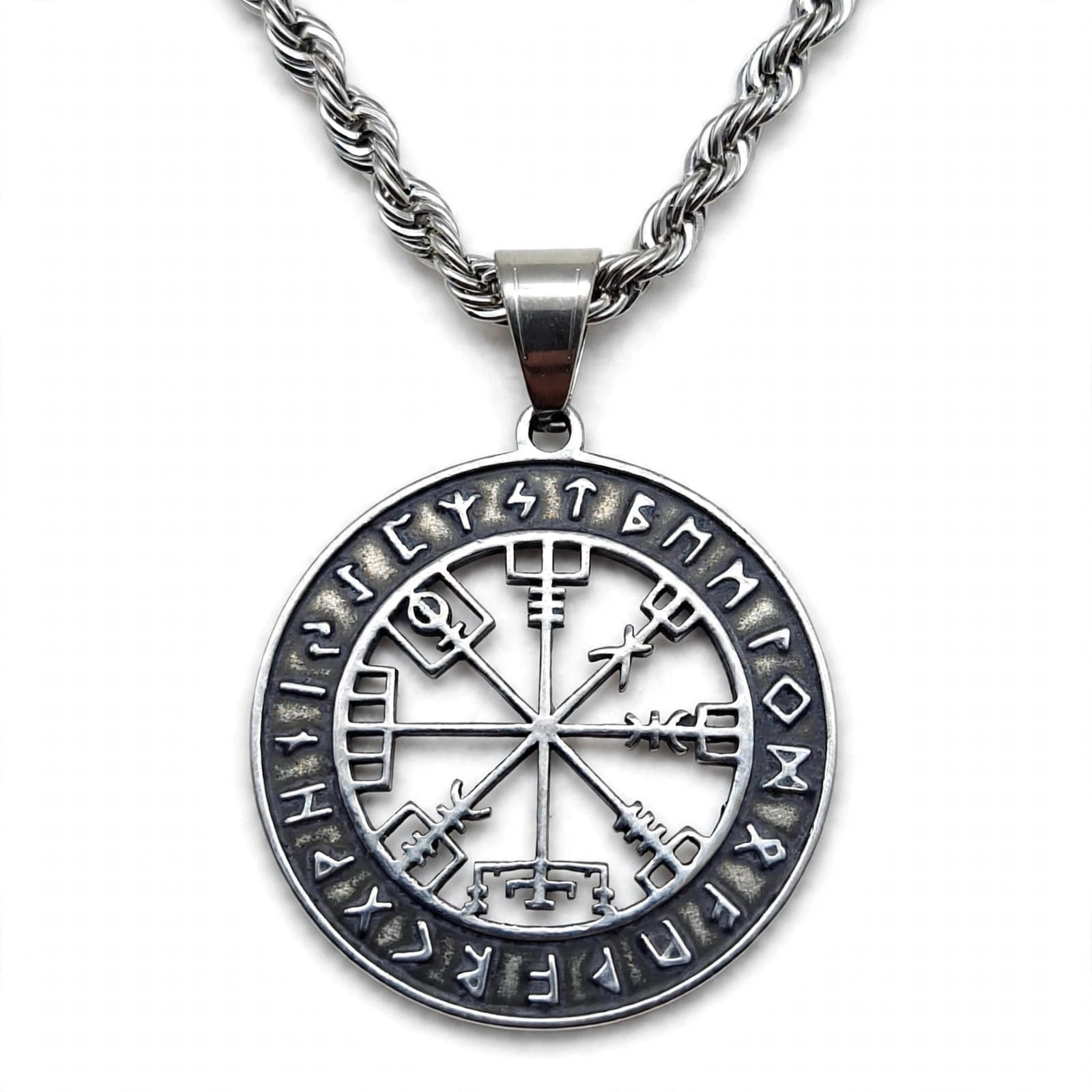 Collar Talismán Vegvísir – Protección, Dirección y Buena Fortuna | Acero Inox Premium